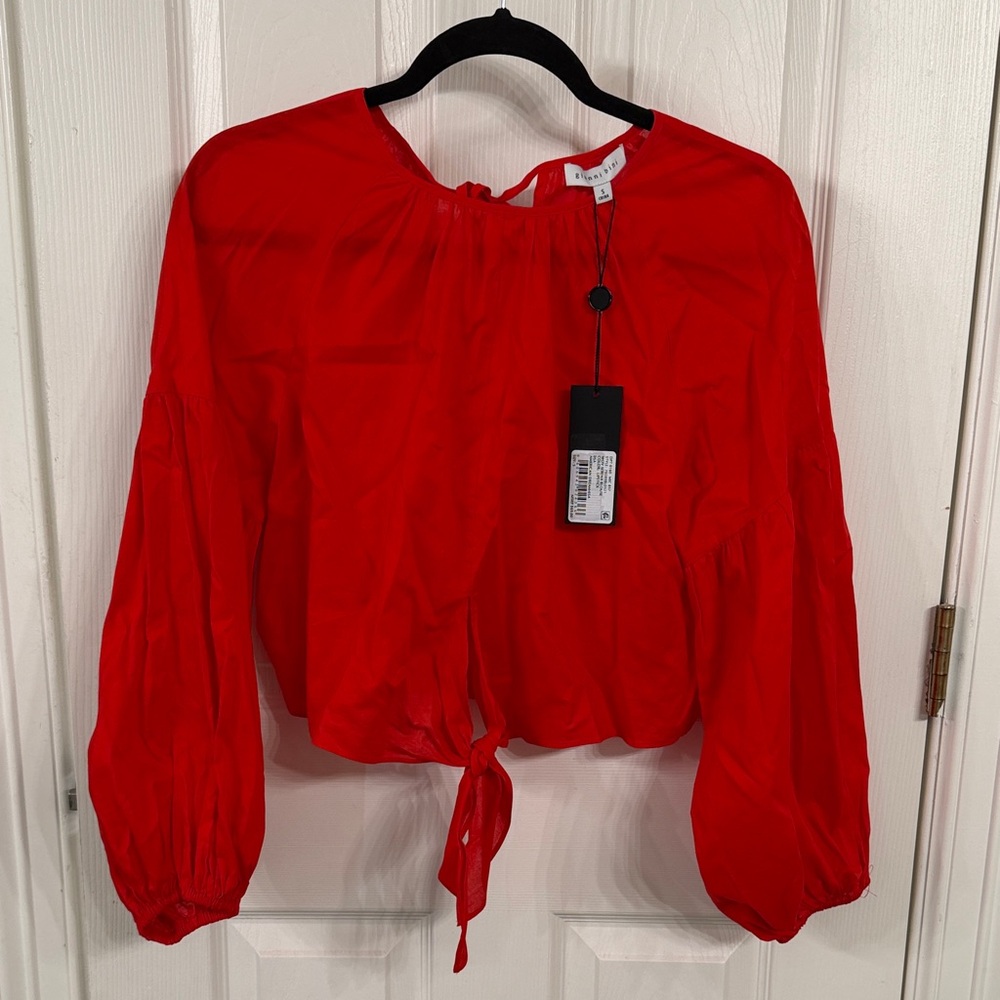 Gianni Bini Red Tie-Front Peasant Blouse